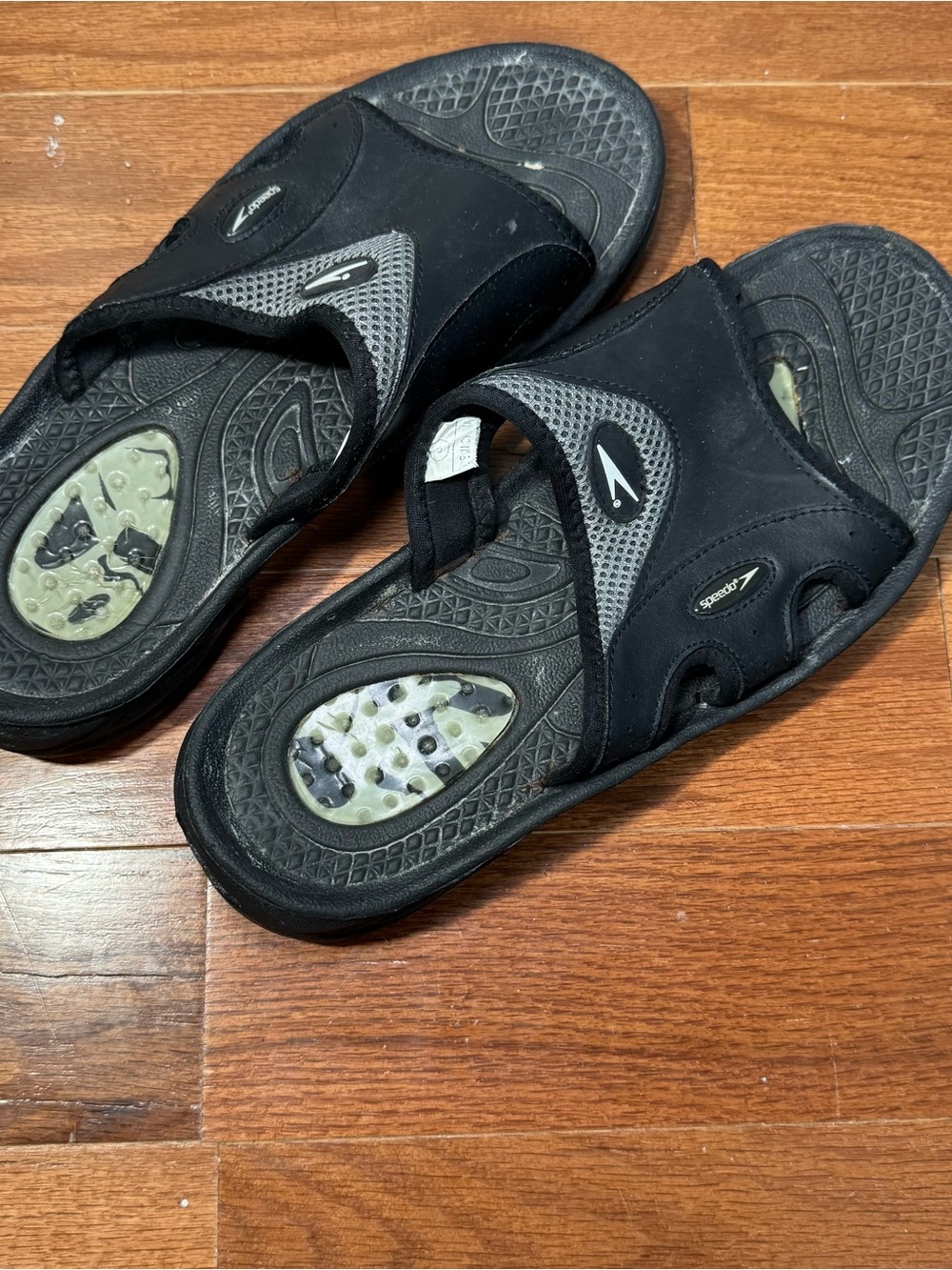 Speedo Black and Gray Slide Sandals with Textured Footbed